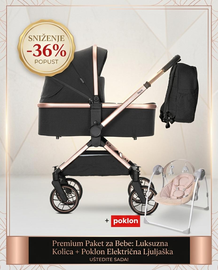 Kolica za bebe reya 3u1 - black + ljuljaska